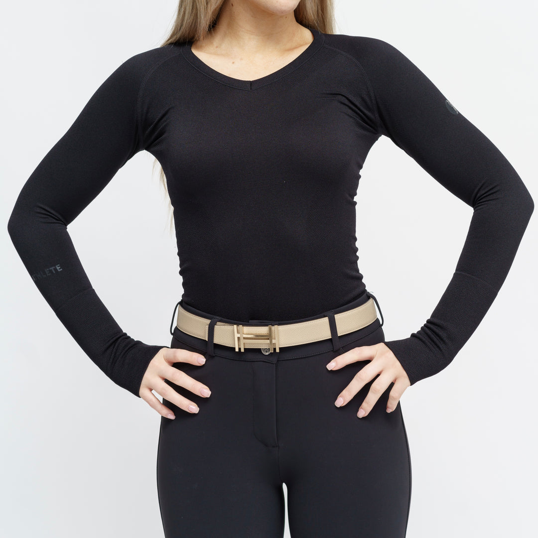 The 'KENNEDY' Seamless 2.0 V Neck Long Sleeve | Classic Black